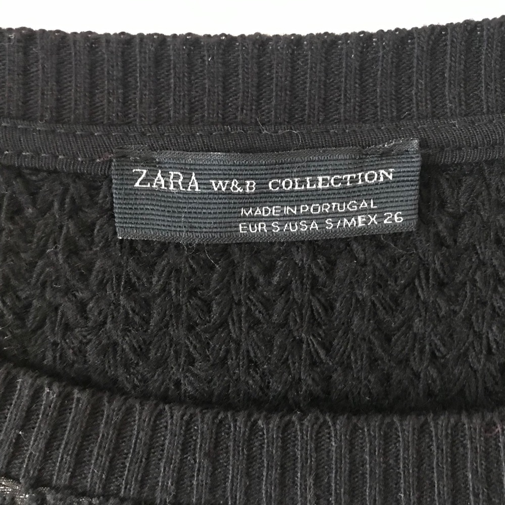 donating ⏰ Zara Black Jacquard Knit Crewneck Sweater • Small - Picture 5 of 6